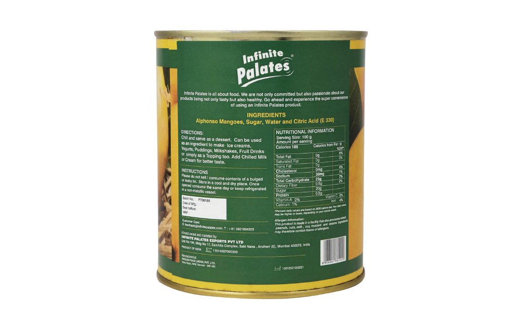 Infinite Palates Alphonso Mango Pulp (Sweetened)   Container  850 grams